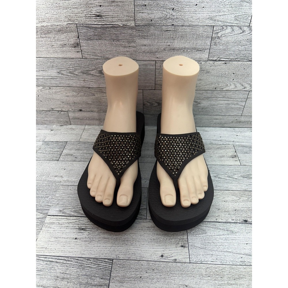 Skechers Yoga Foam Sandals Women Size 7 Rhinestone Platform Flip Flops Shoes